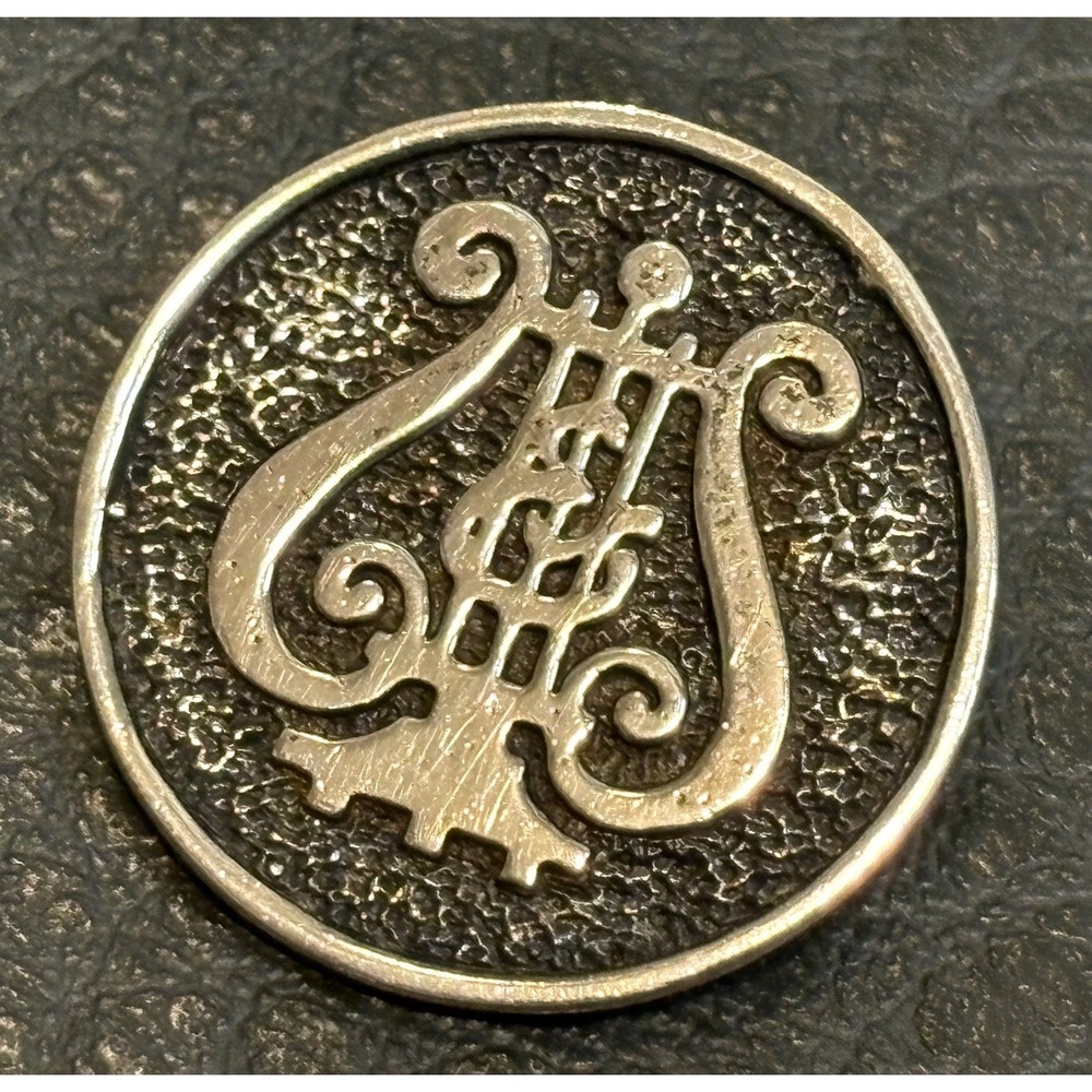 RARE Vintage Sterling Silver BAND Lyre Harp School Music Pinback Lapel Pin